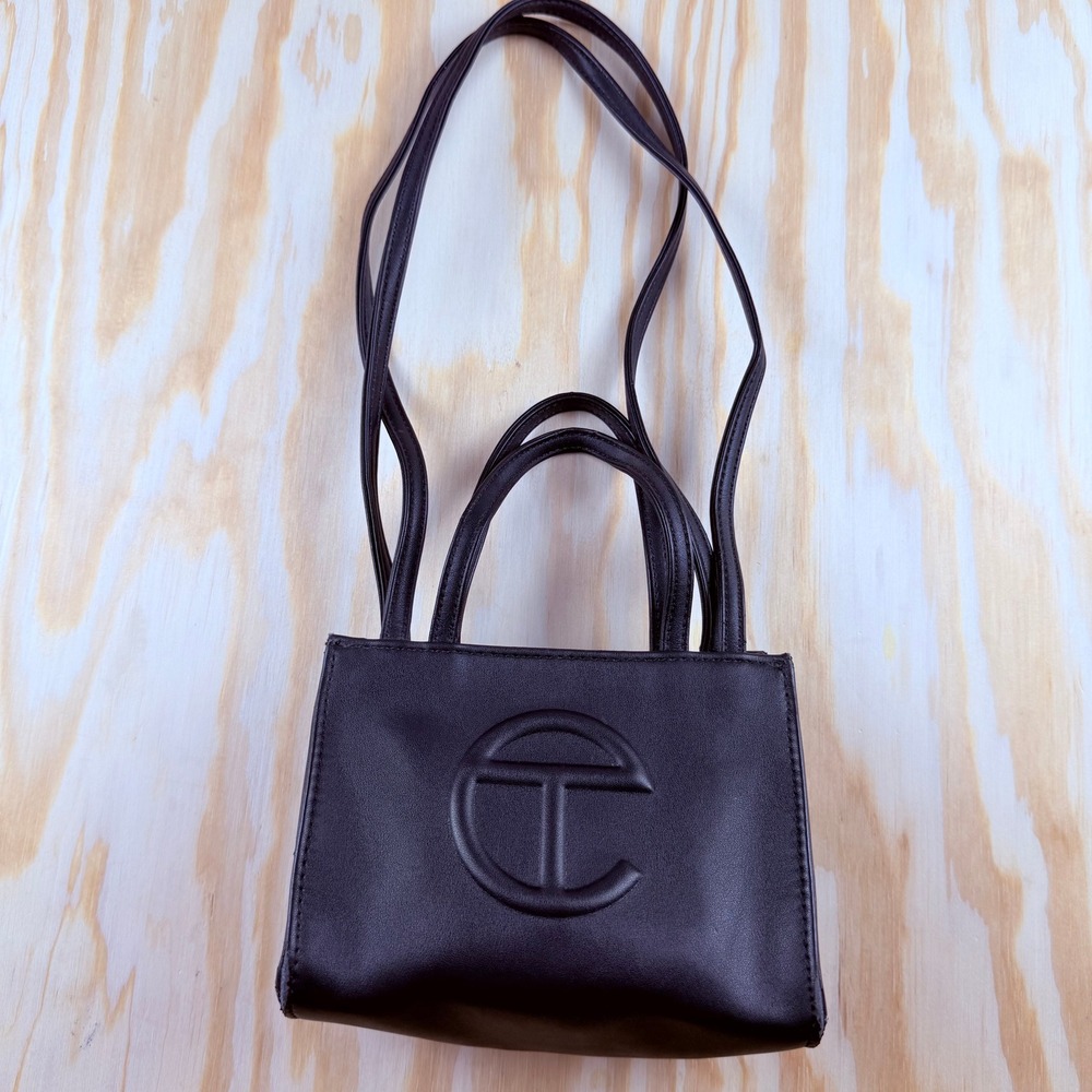 Telfar Small Shopping Bag Black Vegan Leather Crossbody Tote Mini Bag